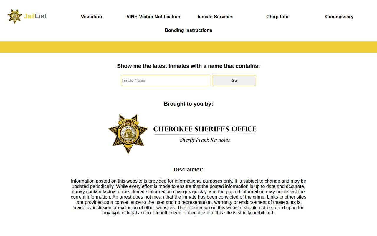 Cherokee County JailList current custody and booking search